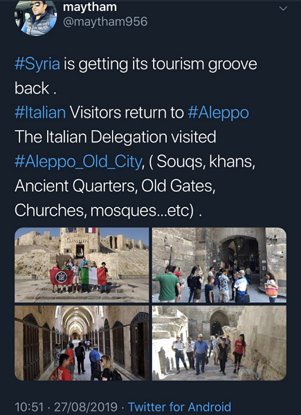 syrian tourism ministry extols fascist tourism