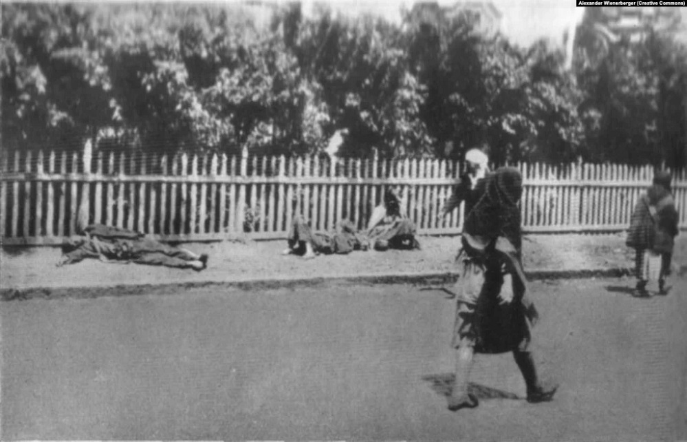 3 the corpses of the dead from hunger lie on both sides of the streets. passers by dont pay any more attention to them