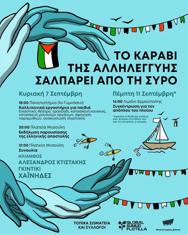 Το καράβι της αλληλεγγύης σαλπάρει από τη Σύρο – Όλα τα μάτια στη Γάζα