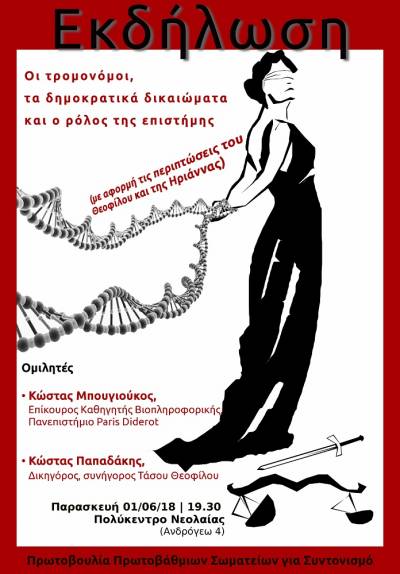 Εκδήλωση: «Οι τρομονόμοι, τα δημοκρατικά δικαιώματα και ο ρόλος της επιστήμης» (Ηράκλειο)