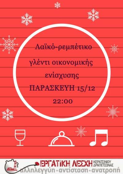 Εργατική Λέσχη Κερατσινίου-Δραπετσώνας: Λαϊκό-ρεμπέτικο γλέντι οικονομικής ενίσχυσης