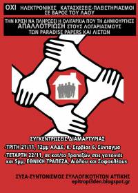 Κάλεσμα του Συντονισμού Συλλογικοτήτων Αττικής (ΣΥΣΑ), σε δράσεις κατά ηλεκτρονικών πλειστηριασμών & κατασχέσεων 21 - 22/11