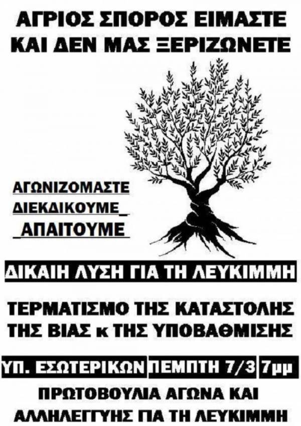 Πρωτοβουλία Αγώνα και Αλληλεγγύης για τη Λευκίμμη: Κάλεσμα σε συγκέντρωση διαμαρτυρίας Πέμπτη 7/3/2019, 7μμ, Υπ. Εσωτερικών